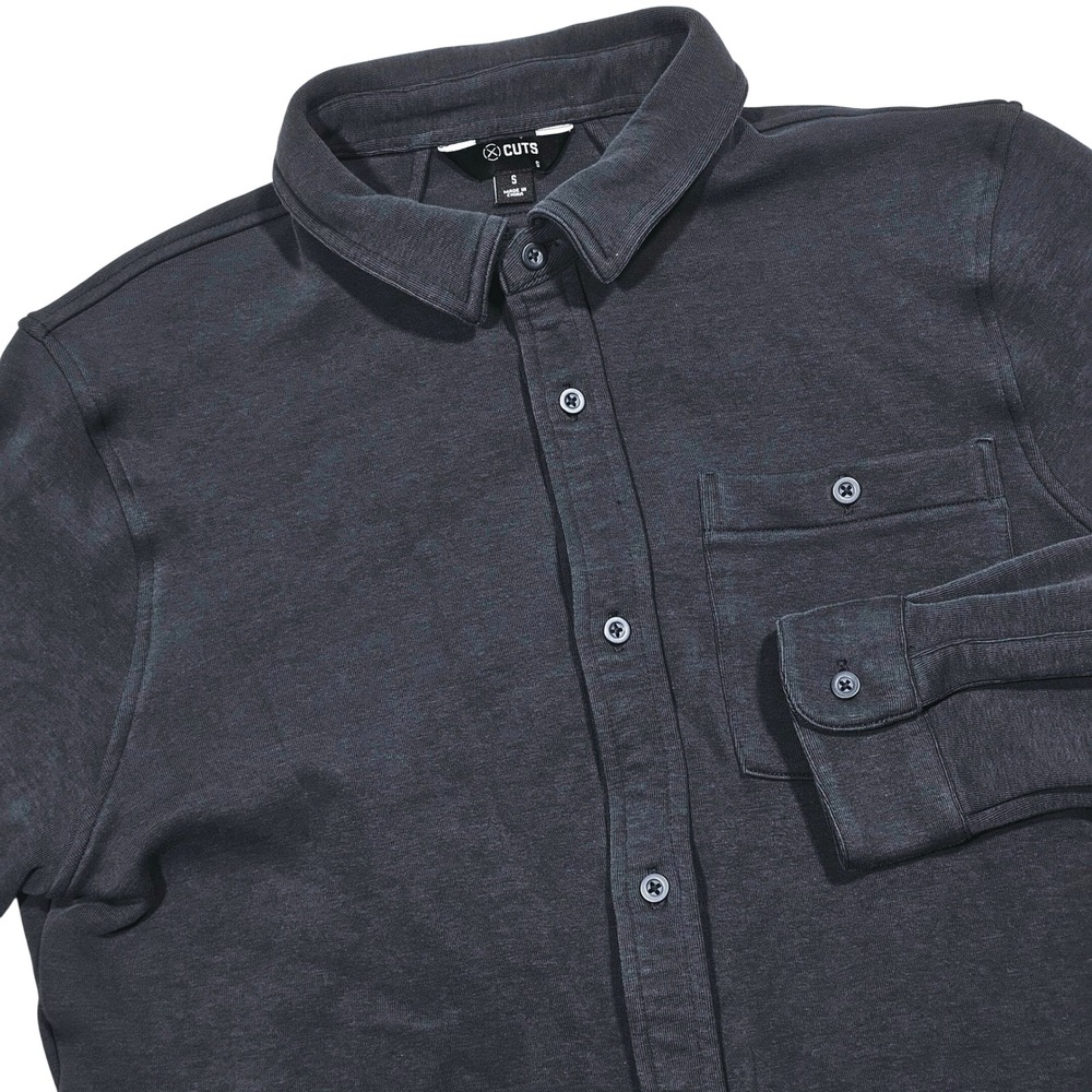 Cuts Button Up Shirt Mens S Charcoal Grey Jersey Pocket Minimalist Modern Casual